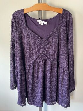 In Every Story Purple Textured Babydoll Blouse Top Boho Plus Size 3X